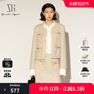 XG/雪歌XL107013B130浅黄色短外套2026春季新款小香风格纹外套女