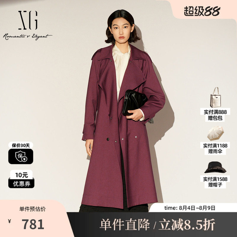 XG/雪歌XL108004A115中长款休闲风衣2026春季新款翻领长袖外套女