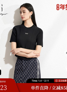 XG雪歌XK111015A690黑色长袖毛针织衫2025春季新款修身短款毛衫女