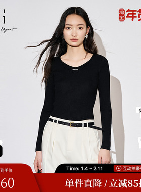 XG雪歌XK311867A890黑色镂空毛针织衫时尚秋季新款修身长袖毛衫女