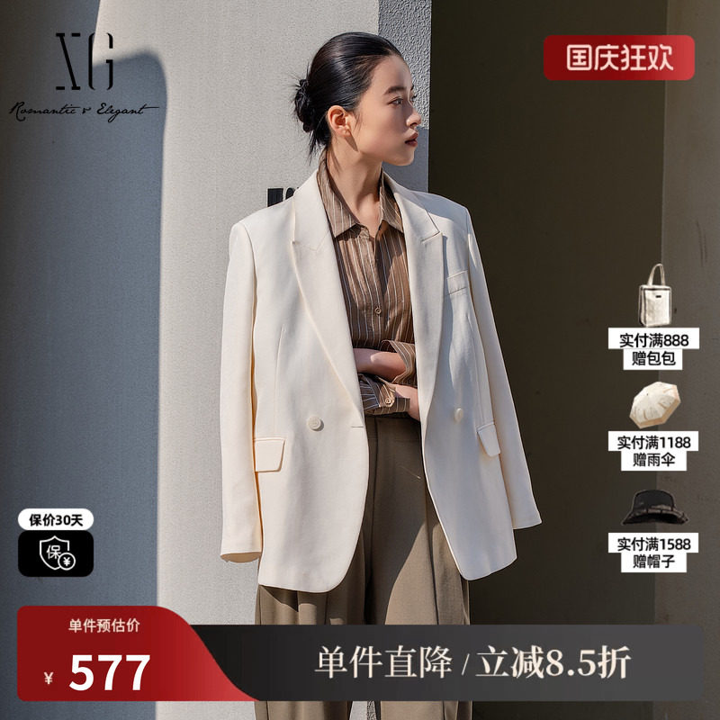XG/雪歌XL107007A191米白色西装2026春季新款中长款长袖外套女装