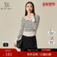 时尚 方领长袖 春季 XG雪歌XJ111006B199条纹毛针织衫 新款 短款 毛衫 女