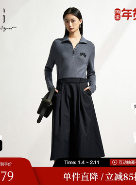 XG/雪歌XK111013B290假两件连衣裙2025春季新款黑色长袖A字裙女装