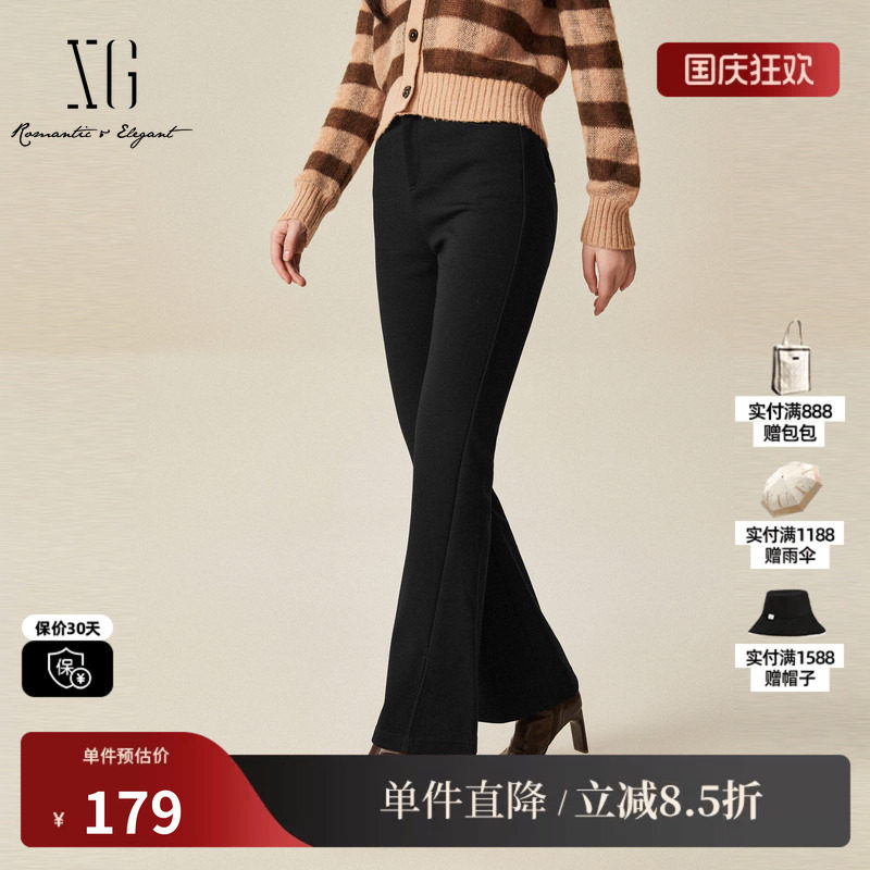 XG/雪歌XJ402069A490黑色休闲裤时尚冬季新款开叉设计微喇长裤女