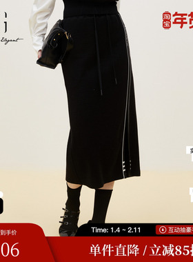 XG/雪歌XJ403711A890中长款开叉半身裙时尚冬季新款黑色包臀裙女