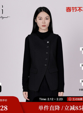 XG/雪歌XK424003AE90黑色无袖马夹2025冬季新款绵羊毛保暖马甲女