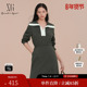 翻领A字裙女 新款 雪歌XK104010A543撞色拼接长袖 连衣裙2025春季