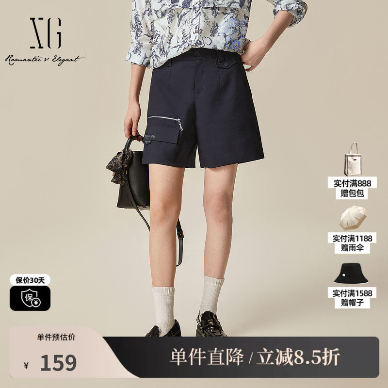XG/雪歌XL102027A690藏青色休闲裤2025秋季新款通勤直筒短裤女装