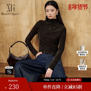 XG/雪歌XK401011A172深咖色长袖T恤2025冬季新款绒光高领上衣女装