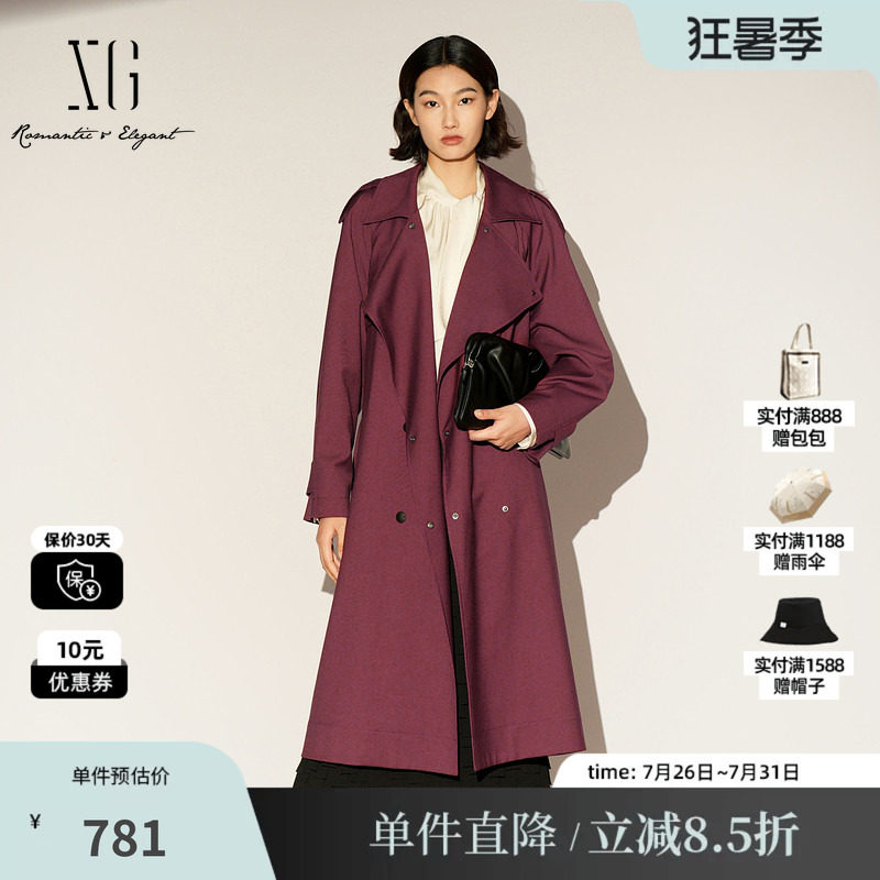 XG/雪歌XL108004A115中长款休闲风衣2026春季新款翻领长袖外套女