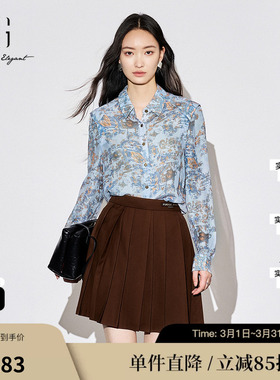 XG雪歌XJ321019B197复古碎花长袖衬衫时尚秋季新款翻领设计上衣女