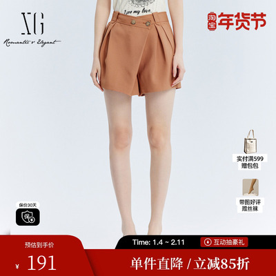 XG/雪歌XJ302001A133桔黄色休闲裤时尚秋季新款压褶直筒短裤女装