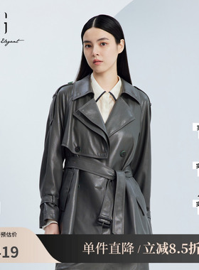 XG/雪歌XJ308003A483深灰色长袖风衣时尚秋季新款中长款外套女装