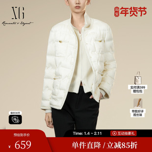 XG雪歌XK406025A151白色白鸭绒羽绒服2025冬季新款拼接设计外套女