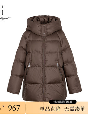 XG/雪歌XK406007A372深咖色鹅绒羽绒服2025冬季新款连帽外套女装