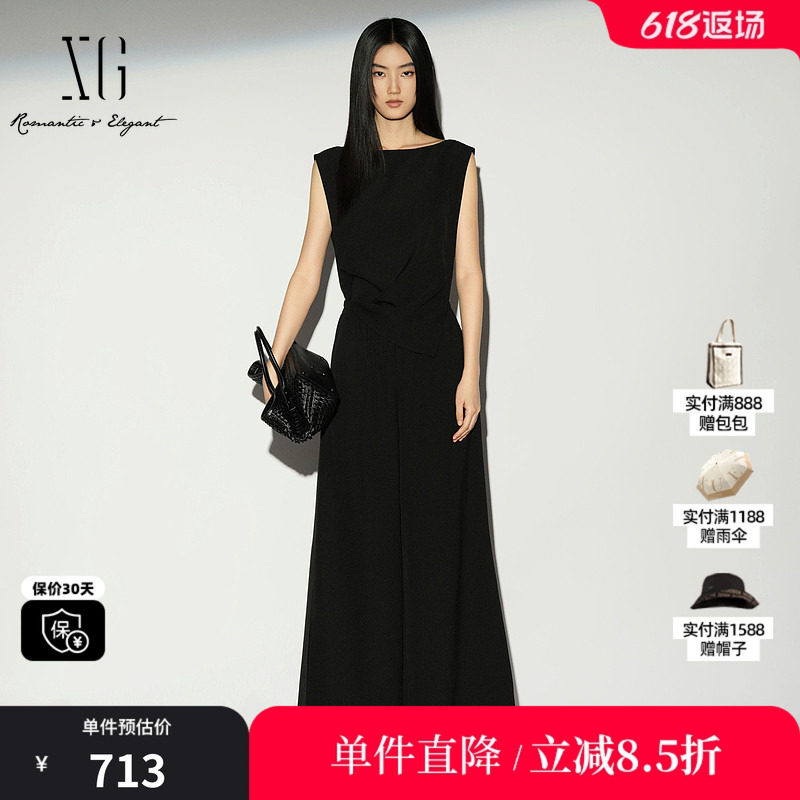 XG/雪歌XL202012A290 黑色无袖背心连体裤收腰高腰休闲阔腿长裤女