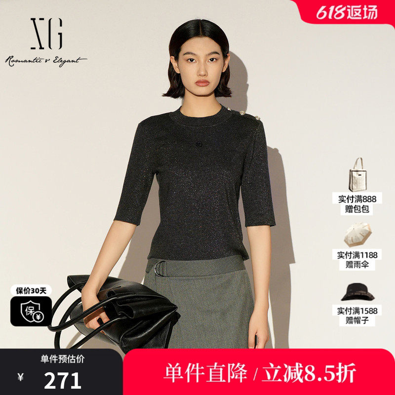 XG/雪歌XL111034A384 圆领短袖T恤套头正肩修身中袖打底T恤上衣女