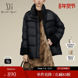 XG/雪歌XK406005A590白鸭绒羽绒服2025冬季新款黑色高领外套女装