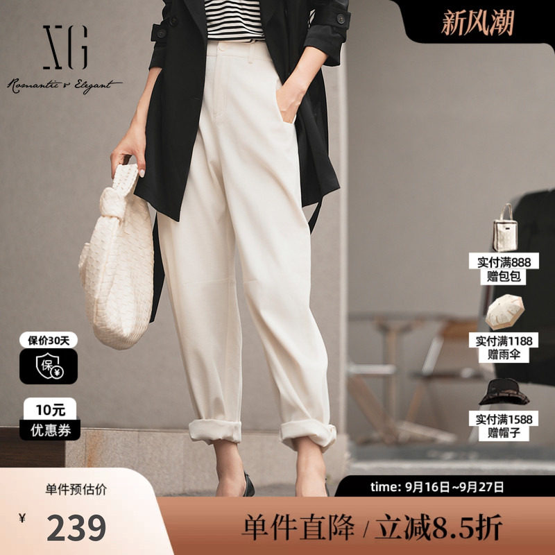 XG/雪歌XK302035A991米白色休闲裤2025秋季新款高腰灯笼裤长裤女