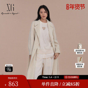 XG雪歌XJ410077A991中长毛呢外套时尚冬季新款牦牛绒绵羊毛大衣女