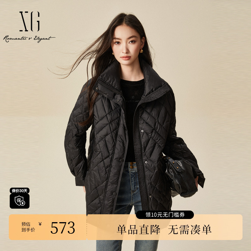 XG雪歌XJ406074A190黑色白鸭绒羽绒服2024冬季新款加厚保暖外套女