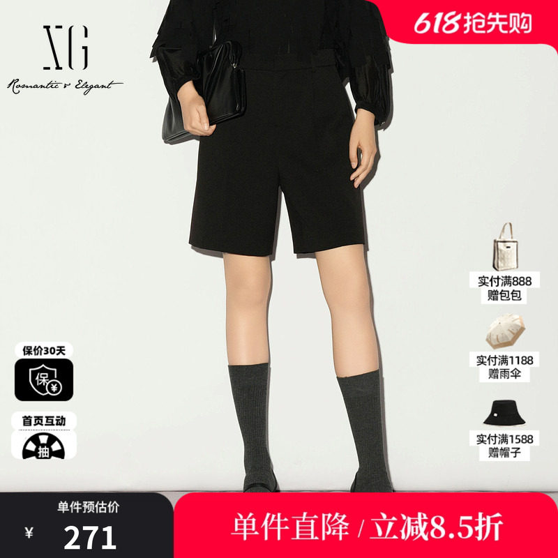 XG/雪歌XL102013A290直筒西装五分裤中裤阔腿外穿通勤休闲短裤女