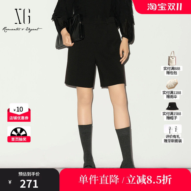 XG/雪歌XL102013A290直筒西装五分裤中裤阔腿外穿通勤休闲短裤女