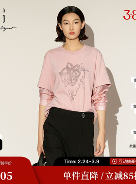 XG/雪歌XL101006A316棉感假两件T恤圆领拼接宽松直筒打底上衣女装