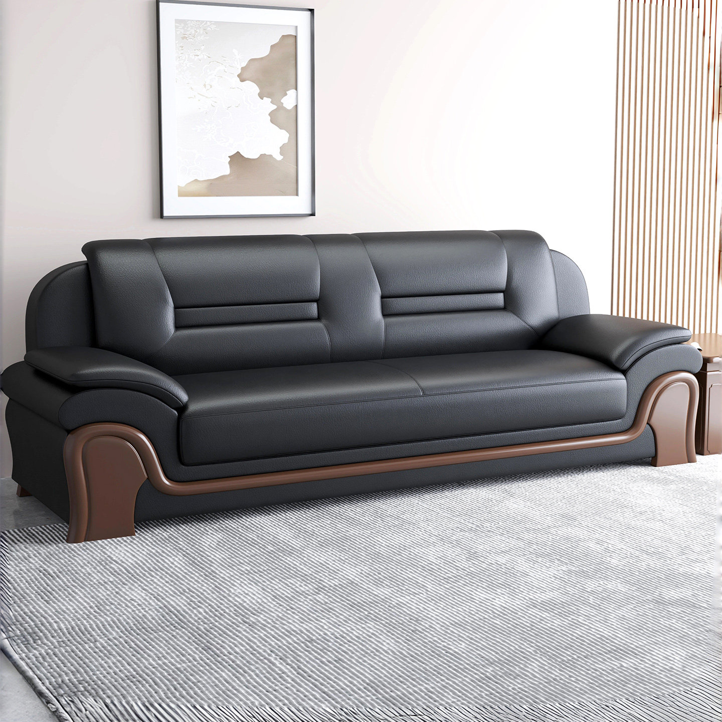 办公沙发真皮三人位接待会客厅休闲区商务简约办公室沙发茶几组合