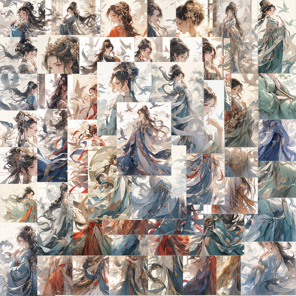 100张国潮水彩古风少女贴纸美人二次元人物 手账素材行李箱贴画,文具电教/文化用品/商务用品,贴纸/立体贴纸,淘宝优惠券,粉丝福利购,淘宝优惠卷