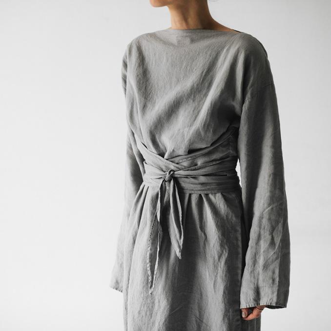 Cotton and linen long-sleeved dress 棉麻日系复古长袖连衣裙女