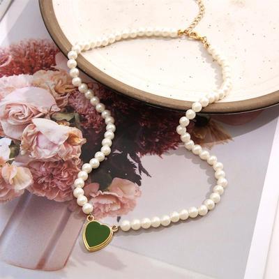 Clavicle chain female pearl Love Pendant Necklace women 项链