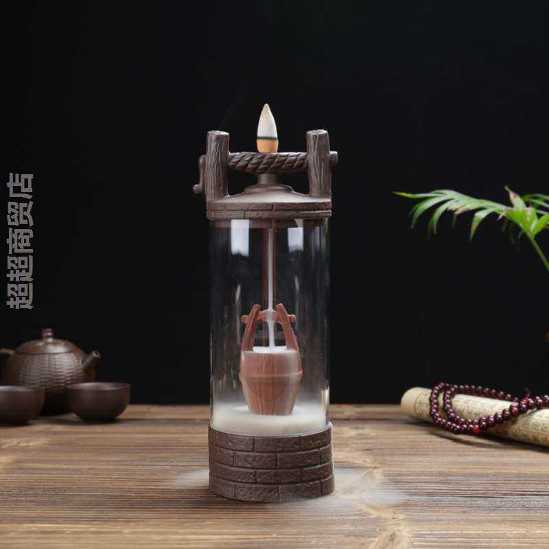 新款古井无波倒流香炉陶瓷品创意礼品 亚克力罩创意家居