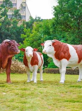 户外景区彷真牛玻璃钢雕塑田园林黄牛西门塔尔牛农场黑牛落地装饰