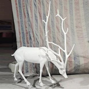 不锈钢镂空梅花鹿雕塑铁艺动物园林草坪景观美陈装 饰摆件户外定制