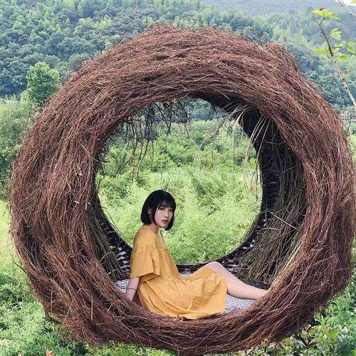 网红鸟巢吊椅户外海边沙滩秋千同款大型吊床爱心打卡鸟巢落地秋千