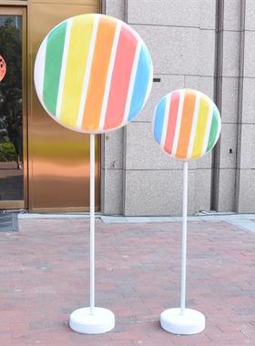 户外商场美陈玻璃钢仿真棒棒糖糖果热气球雕塑节日装饰景观大摆件