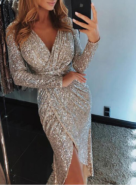 Glitter Dress Vestidos Long Sleeve Ladies Club Party Dresses