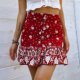 new women short red 2021 print skirt ruffled 半身裙女