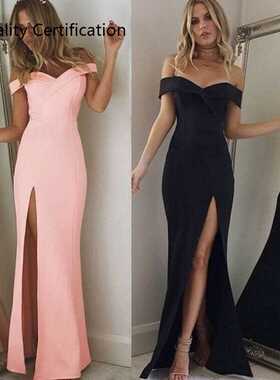 2020 new a Long Black Pink V Neck Summer Dress