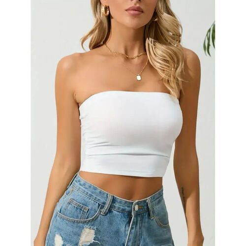 Solid color pullover strapless top  women 纯色套头抹胸上衣女