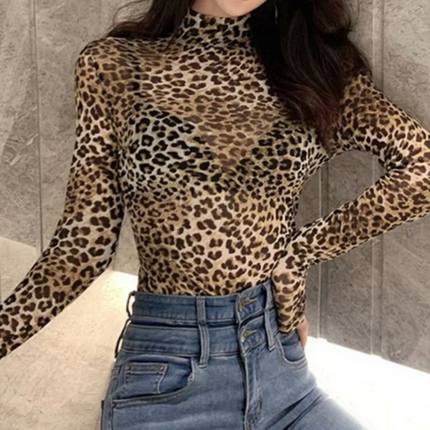 Half high neck leopard print slim fit top 半高领豹纹修身上衣