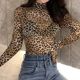 上衣 leopard high Half fit neck slim 半高领豹纹修身 print top