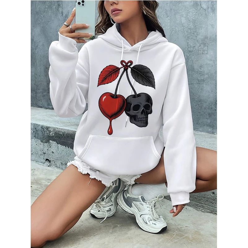 Cherry Skull Printed Autumn/Winter Hoodie 樱桃骷髅印花卫衣女