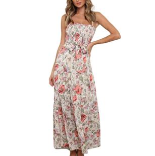 Dress Summer Fashion Floral Boat Neck Bandage A-line Dress新