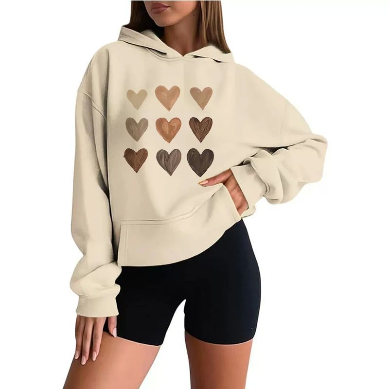Heart print hooded long sleeved sweatshirt心形印花连帽卫衣女