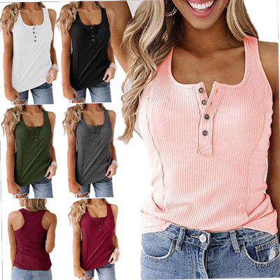 mer Ladies Tank Top Casual Button Cotton Pullover Tops Shirt