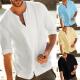 Clothing Linen Hem Slitting Top Cotton shirt mens pullover