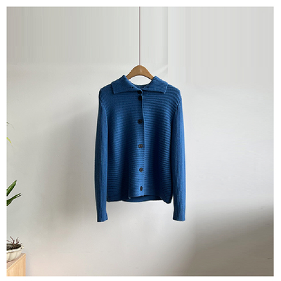 林小雅 慵懒风冬外穿高翻领针织开衫 单排扣宽松纯绵羊毛衣外套女