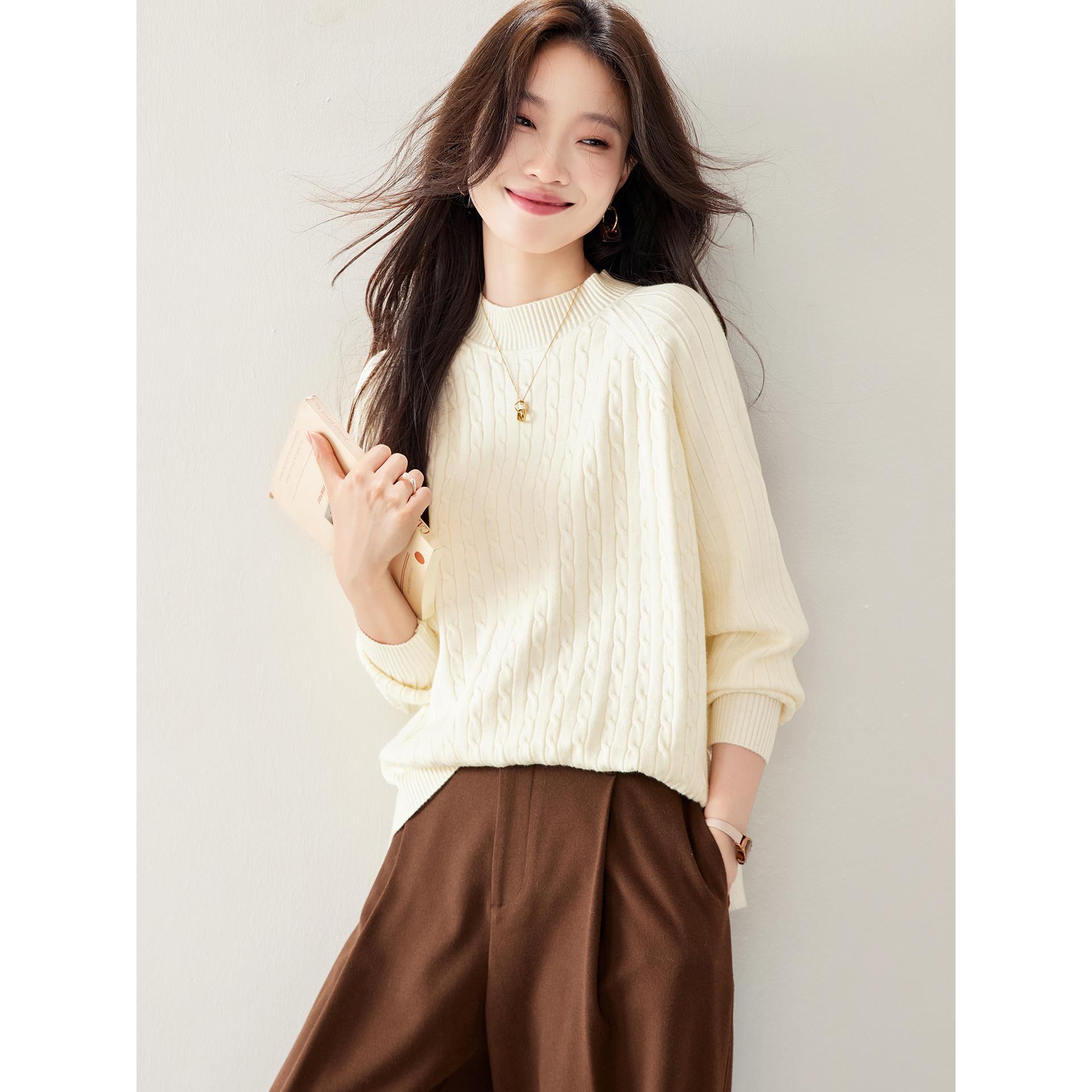 JOYIASS简约风半高领麻花针织衫秋冬通勤百搭内搭毛衣宽松显瘦打